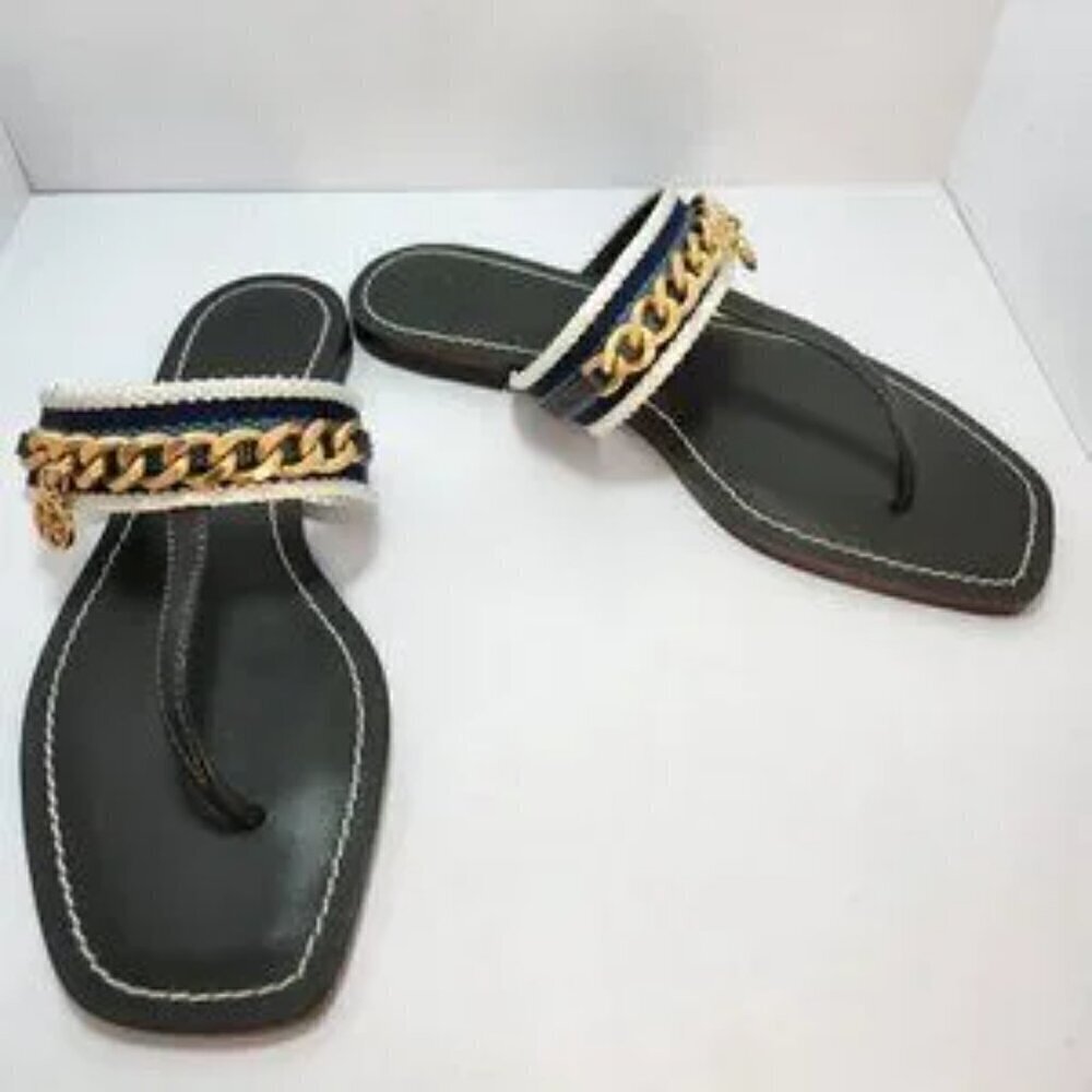 New Tory Burch Mini Benton Chain Thong Sandals Poblano